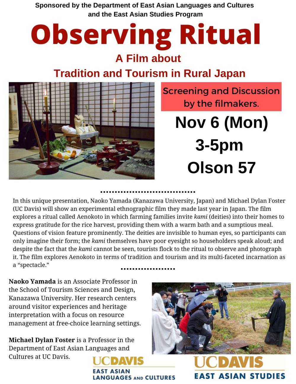 Observing Ritual screening Nov 6, 3-35 in Olson 57